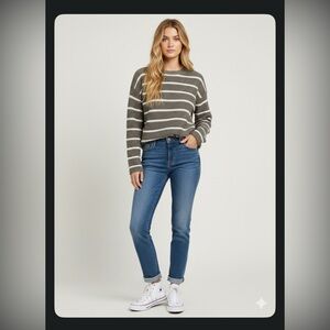 Army green and off white Striped Sweater Size M